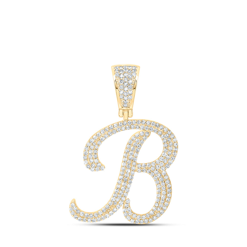10K Yellow Or White Or Rose Gold Mens Round Diamond B Initial Letter Charm Pendant