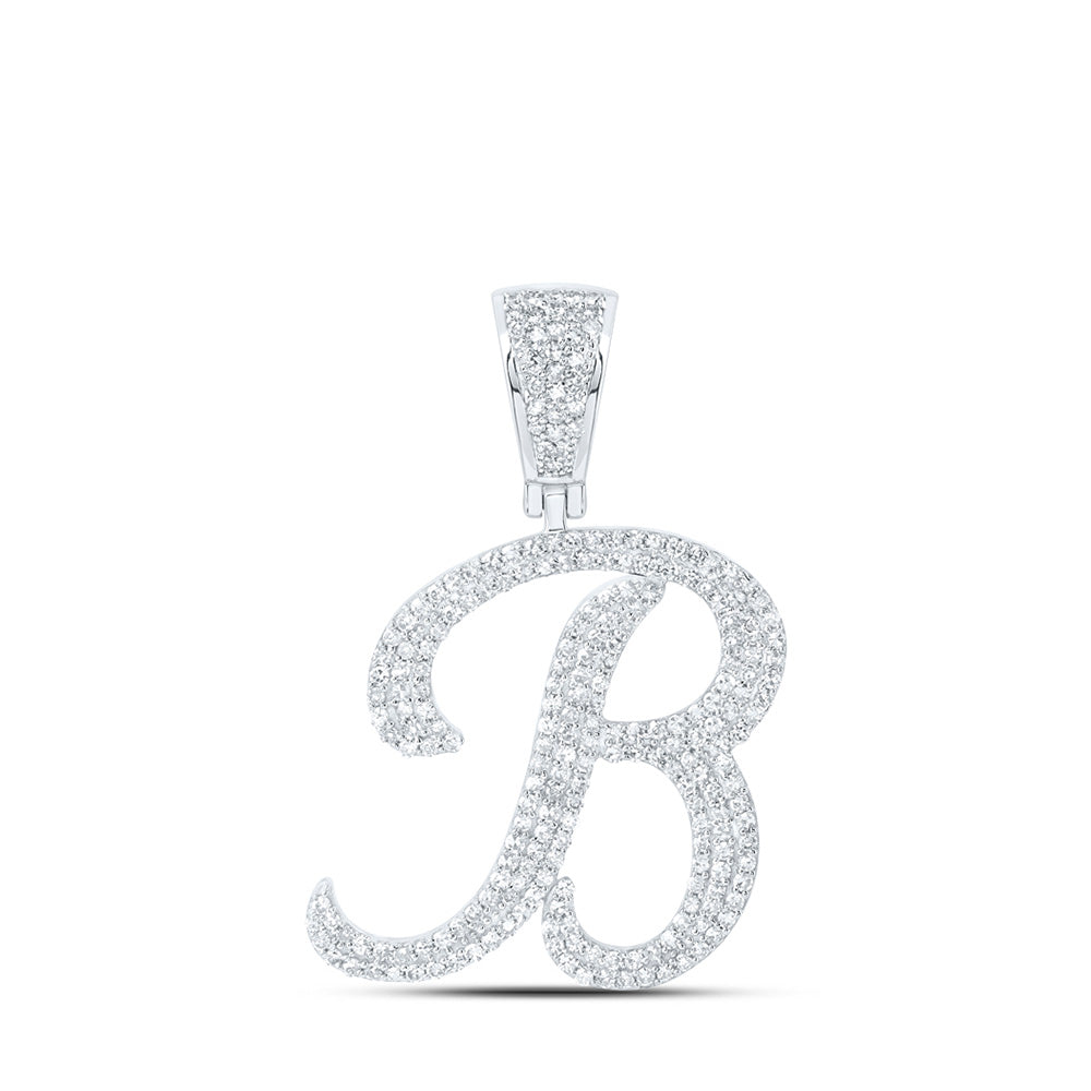 10K Yellow Or White Or Rose Gold Mens Round Diamond B Initial Letter Charm Pendant