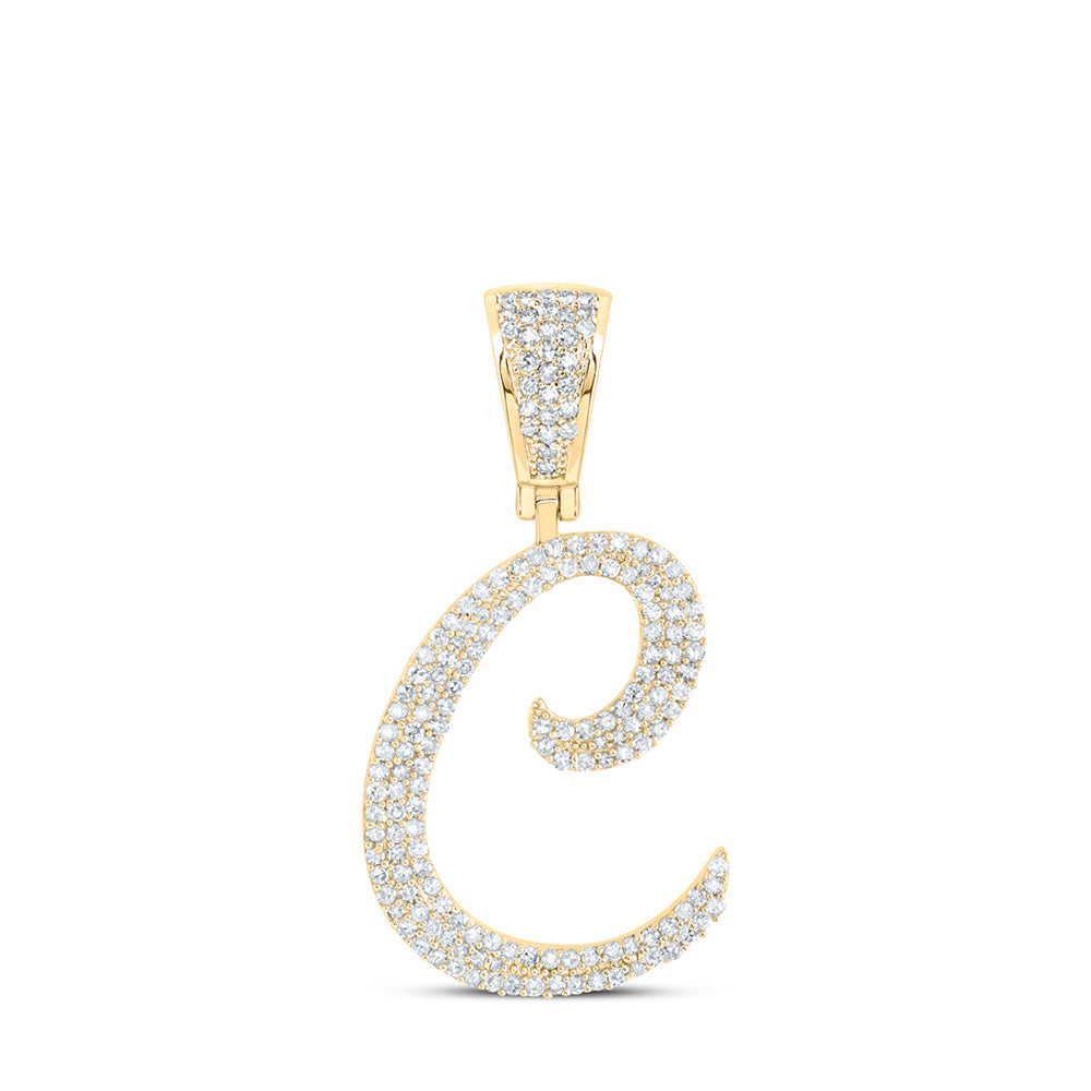 10K Yellow Gold Mens Round Diamond Initial Letter Pendant
