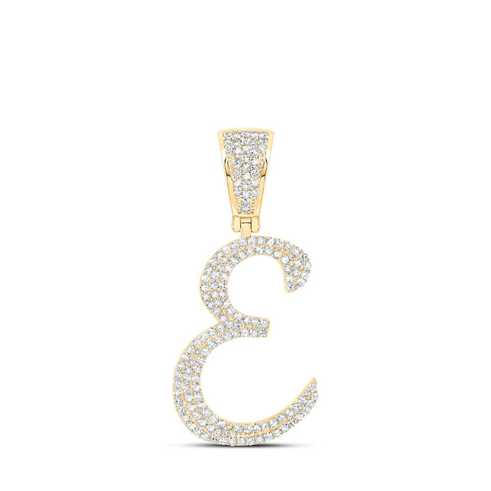 10K Yellow Gold Mens Round Diamond Initial Letter Pendant