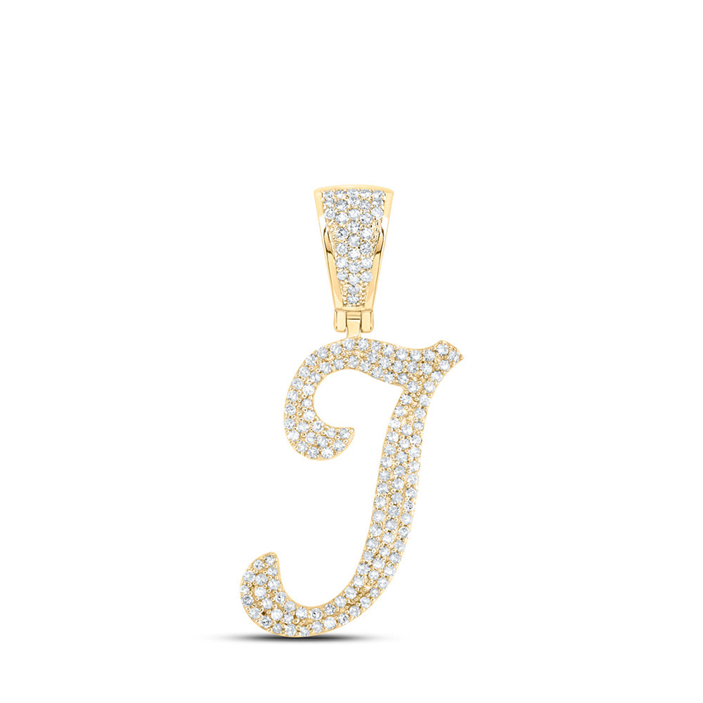 10K Yellow Gold Mens Round Diamond I Initial Letter Charm Pendant 5/8 Cttw, Length: 1.42 In, Width: 0.91 In