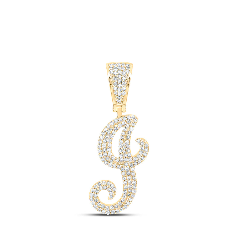 10K Yellow Gold Mens Round Diamond Initial Letter Pendant