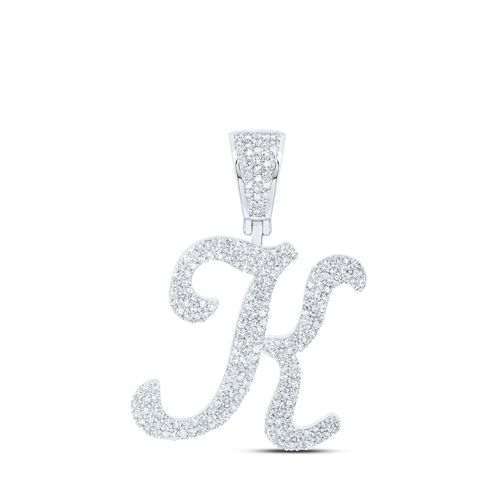 10K Yellow Or White Or Rose Gold Mens Round Diamond K Initial Letter Charm Pendant