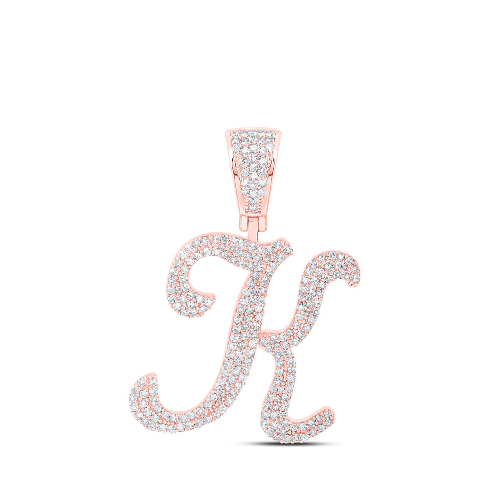 10K Yellow Or White Or Rose Gold Mens Round Diamond K Initial Letter Charm Pendant