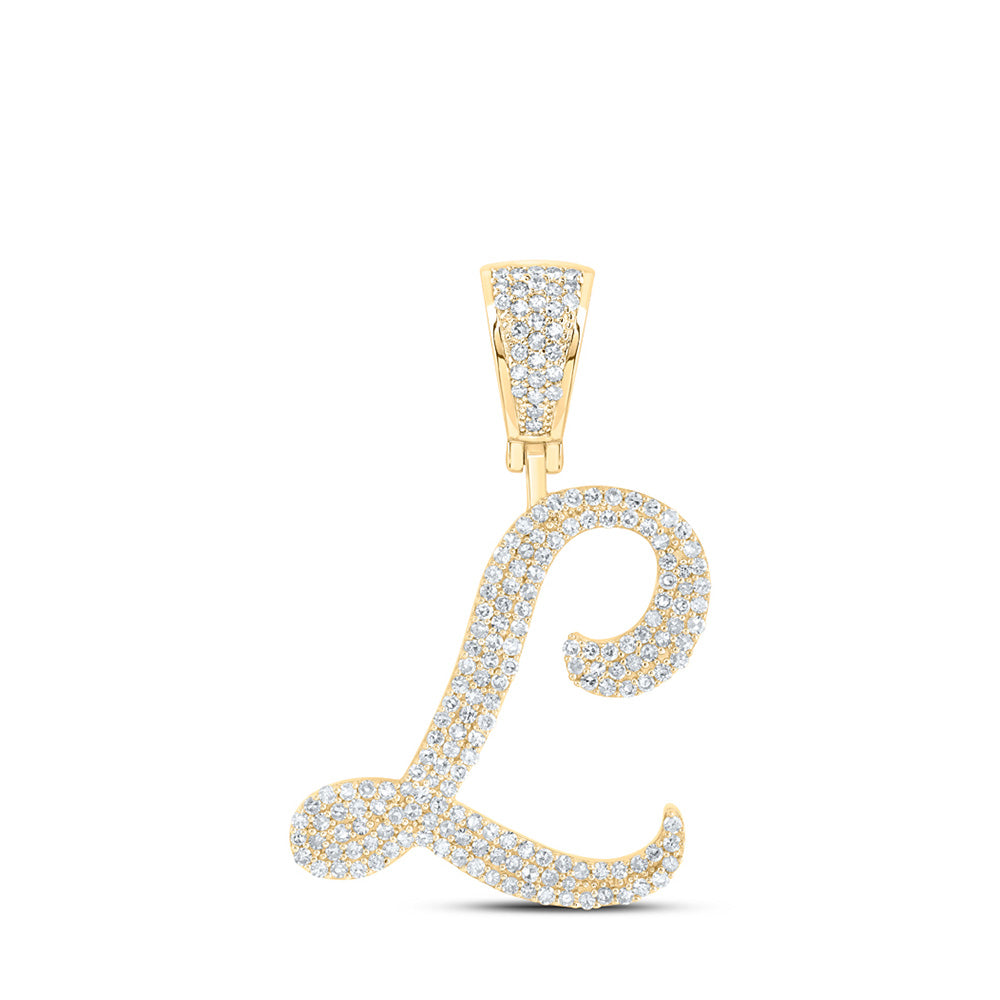 10K Yellow Gold Mens Round Diamond L Initial Letter Charm Pendant 7/8 Cttw, Length: 1.42 In, Width: 0.91 In