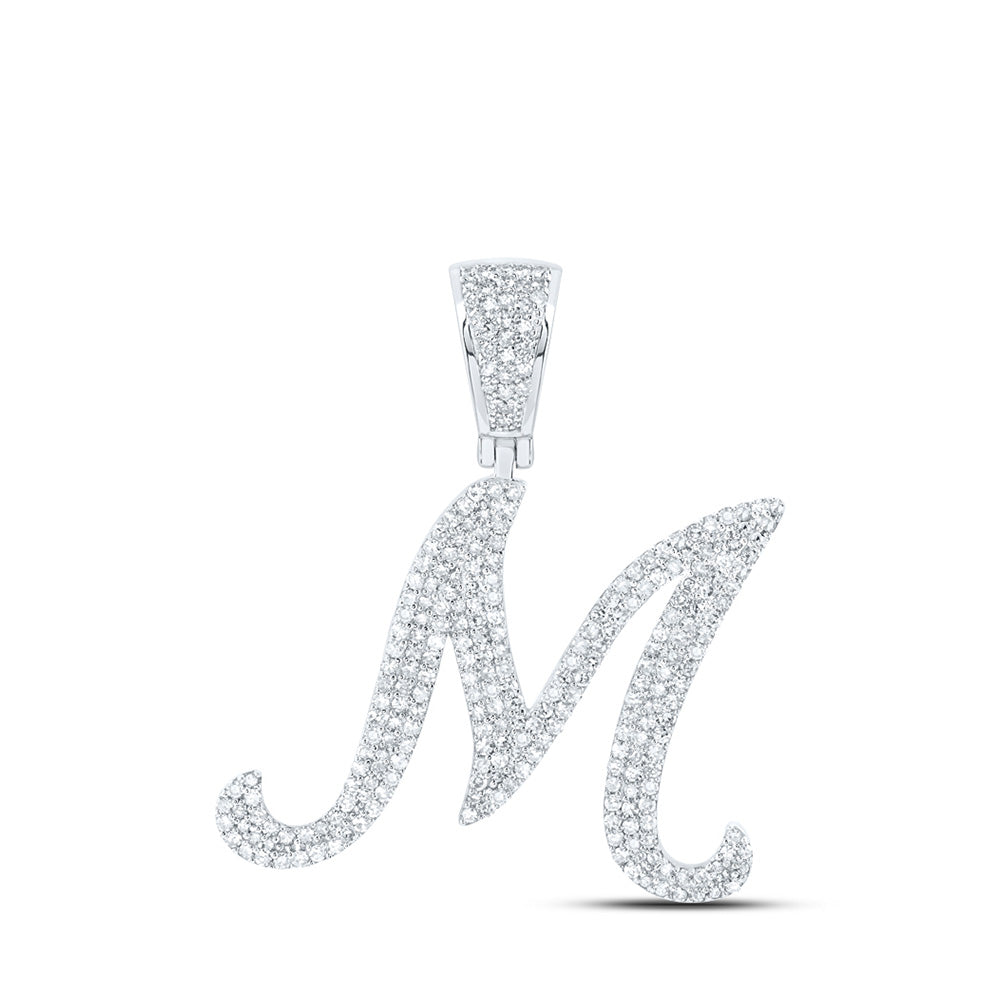 10K Yellow Or White Or Rose Gold Mens Round Diamond M Initial Letter Charm Pendant