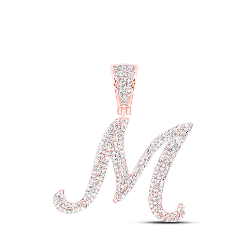 10K Yellow Or White Or Rose Gold Mens Round Diamond M Initial Letter Charm Pendant
