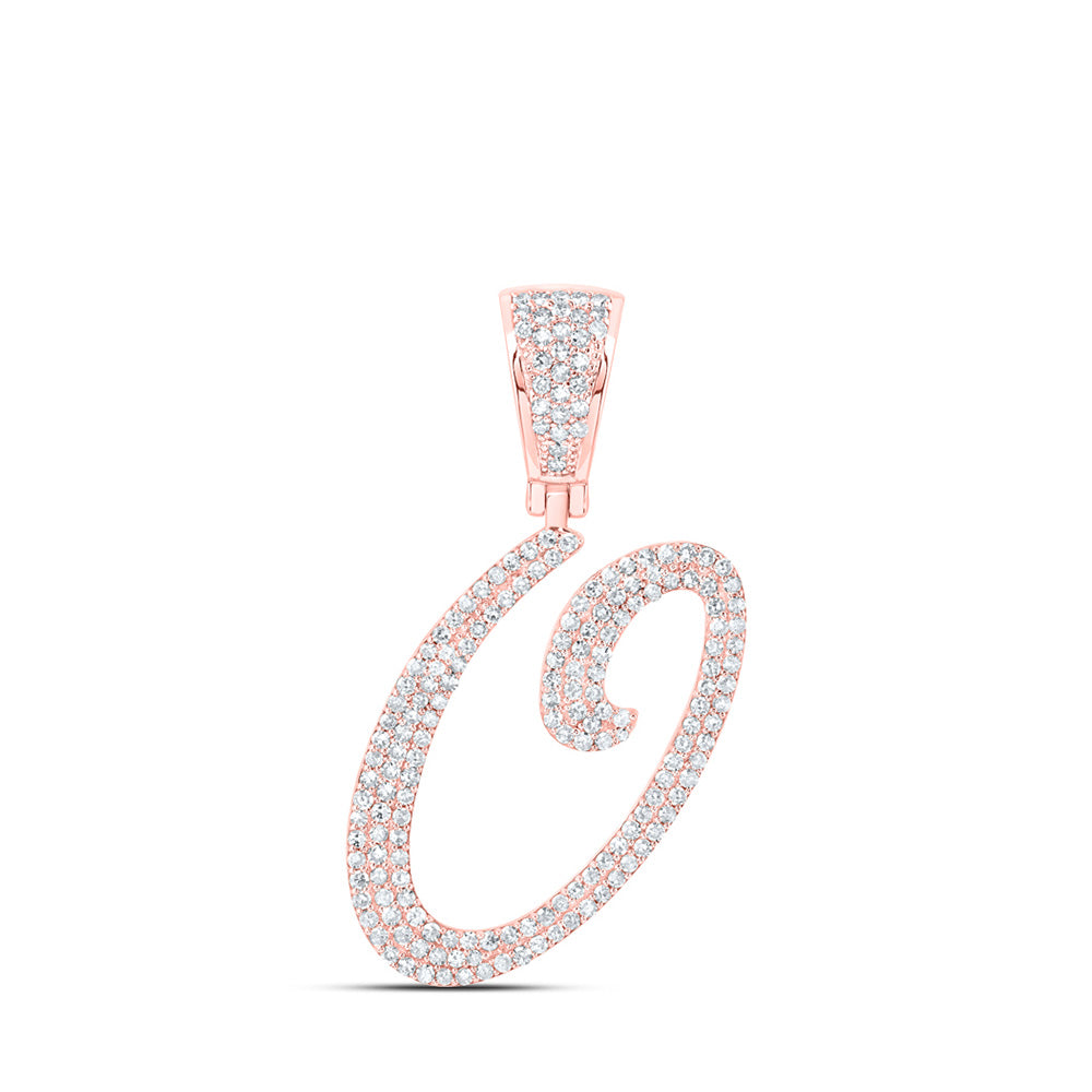 10K Yellow Or White Or Rose Gold Mens Round Diamond O Initial Letter Charm Pendant