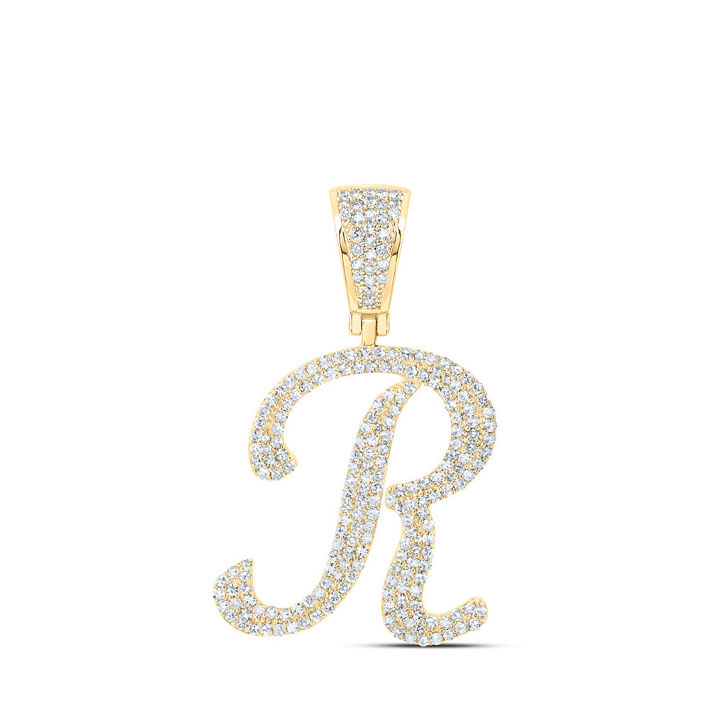 10K Yellow Gold Mens Round Diamond Initial Letter Charm Pendant