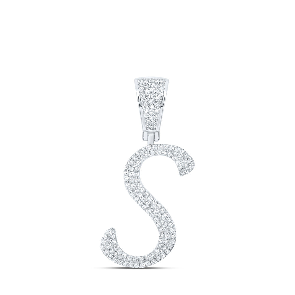10K Yellow Or White Or Rose Gold Mens Round Diamond S Initial Letter Charm Pendant