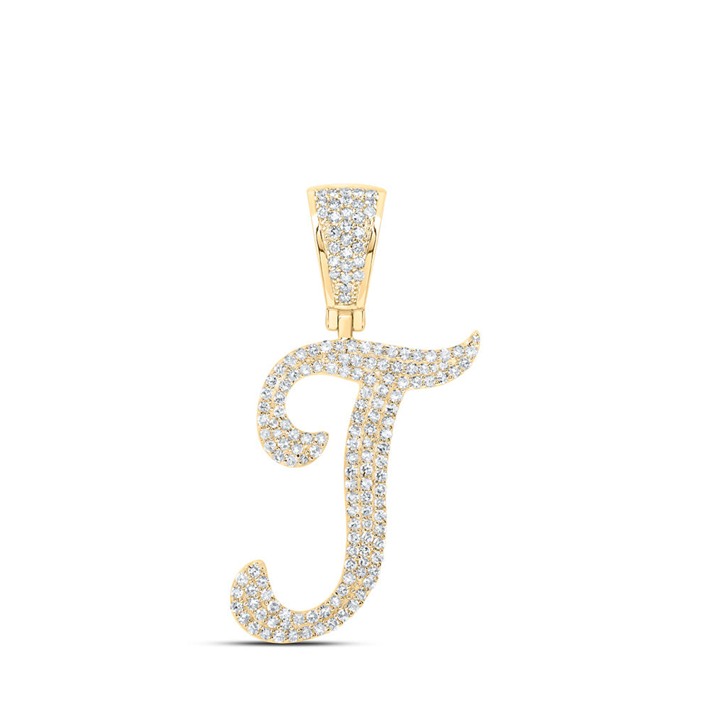 10K Yellow Gold Mens Round Diamond Initial Letter Charm Pendant