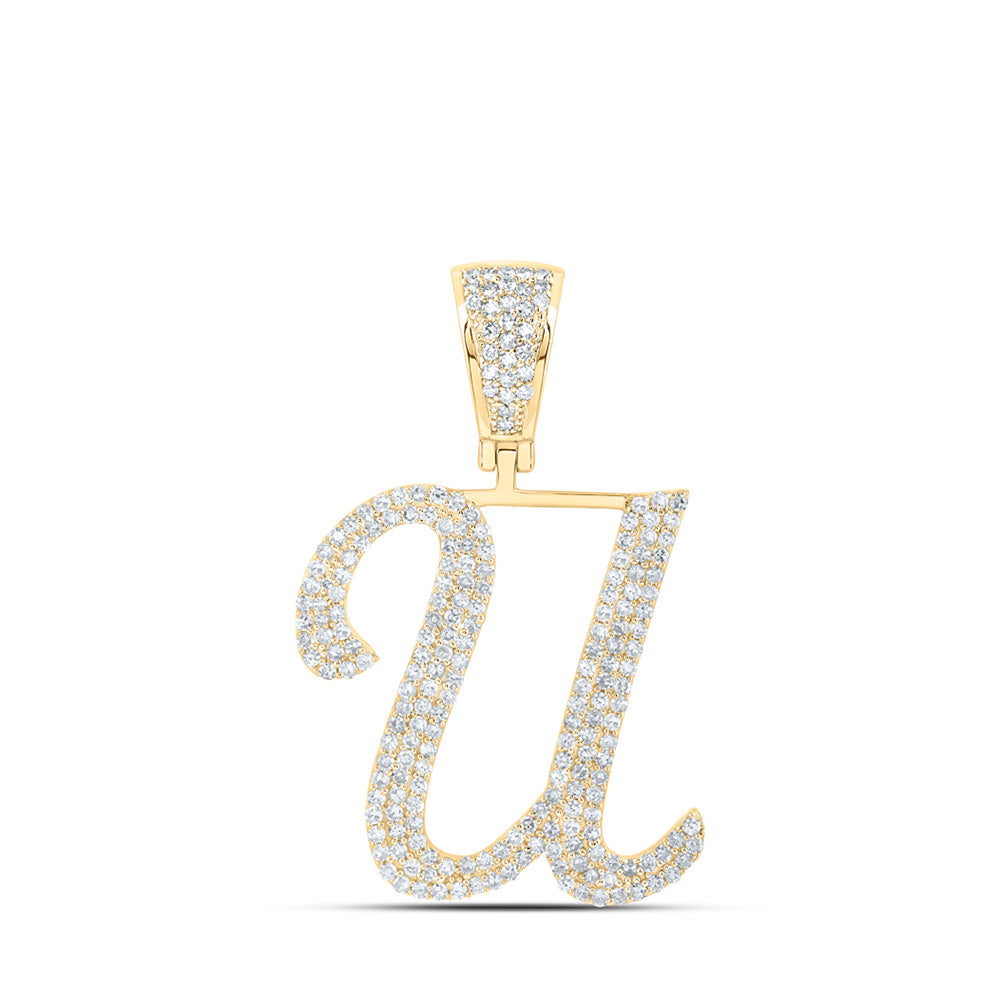 10K Yellow Gold Mens Round Diamond Initial Letter Charm Pendant
