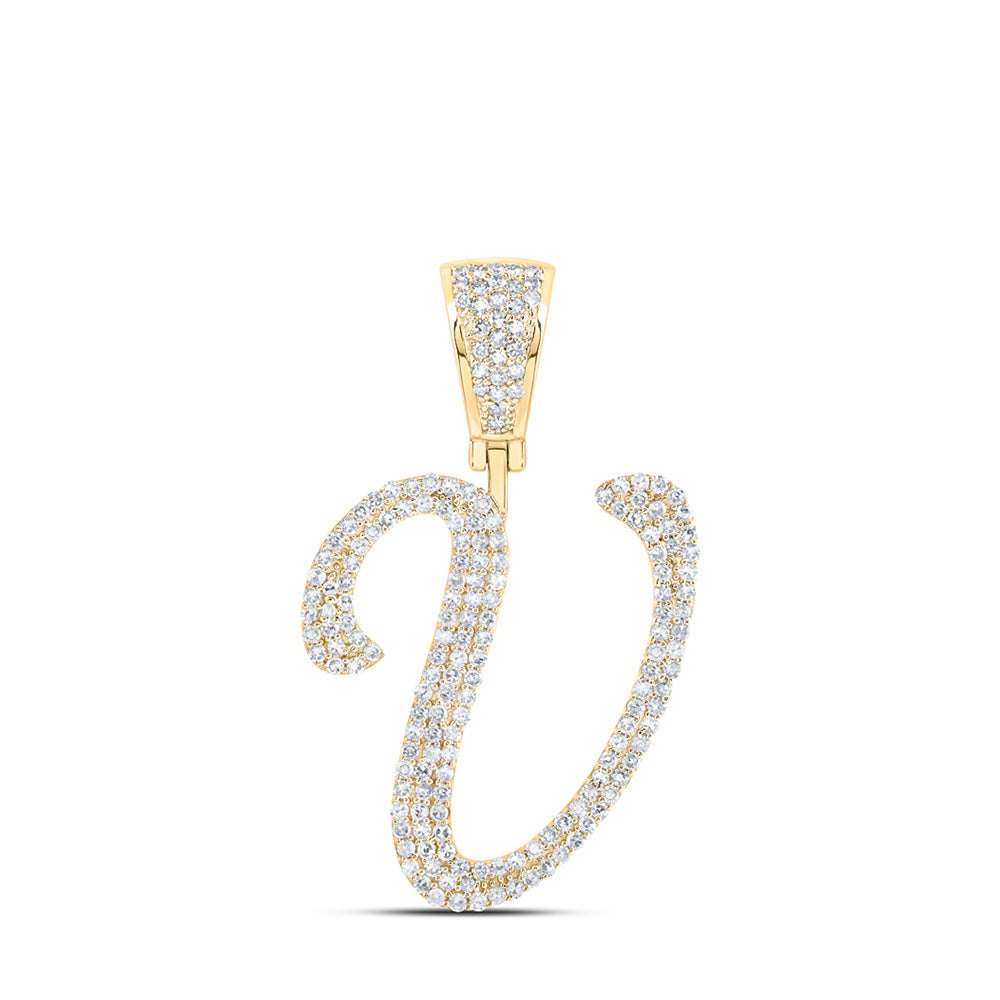 10K Yellow Gold Mens Round Diamond Initial Letter Charm Pendant