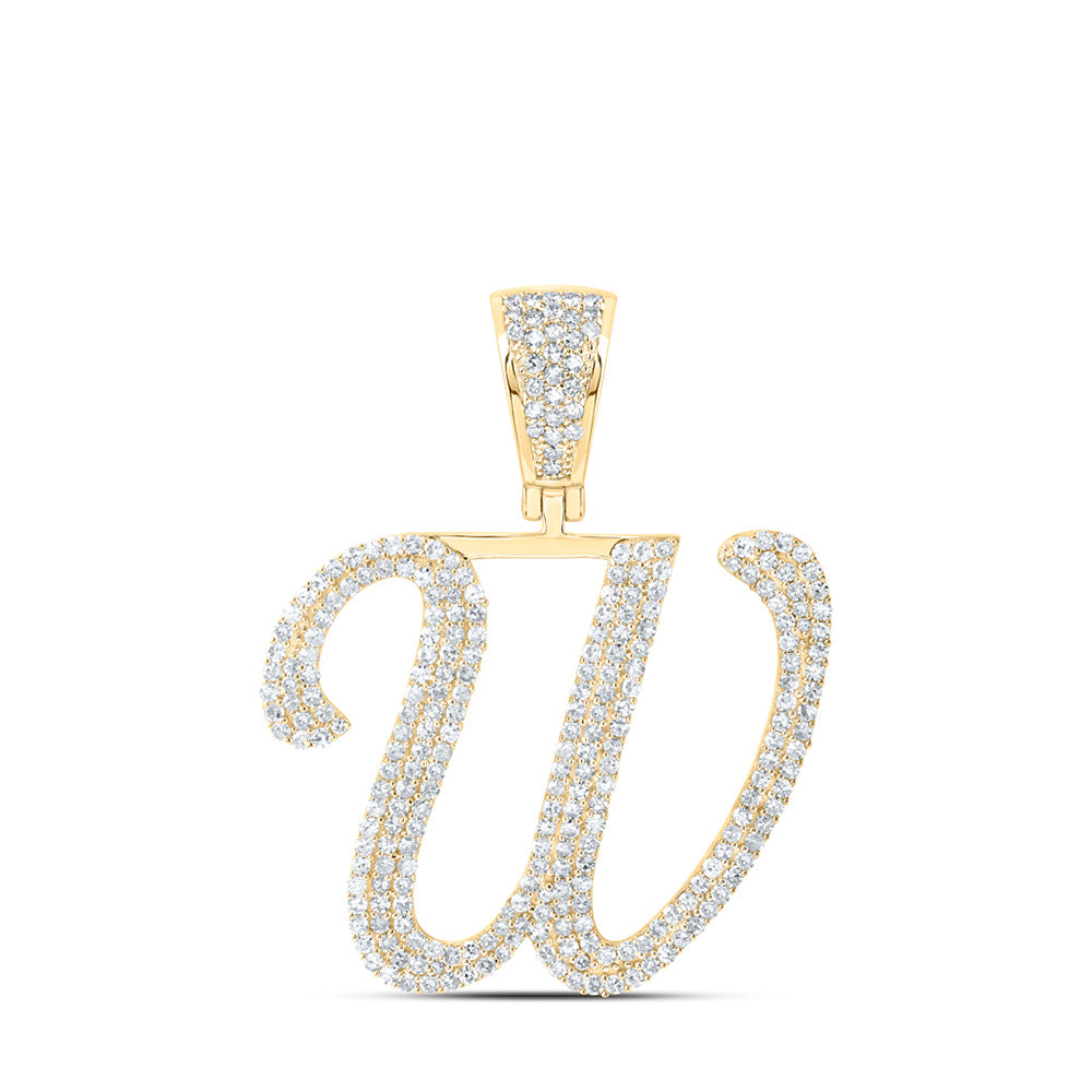 10K Yellow Gold Mens Round Diamond Initial Letter Charm Pendant