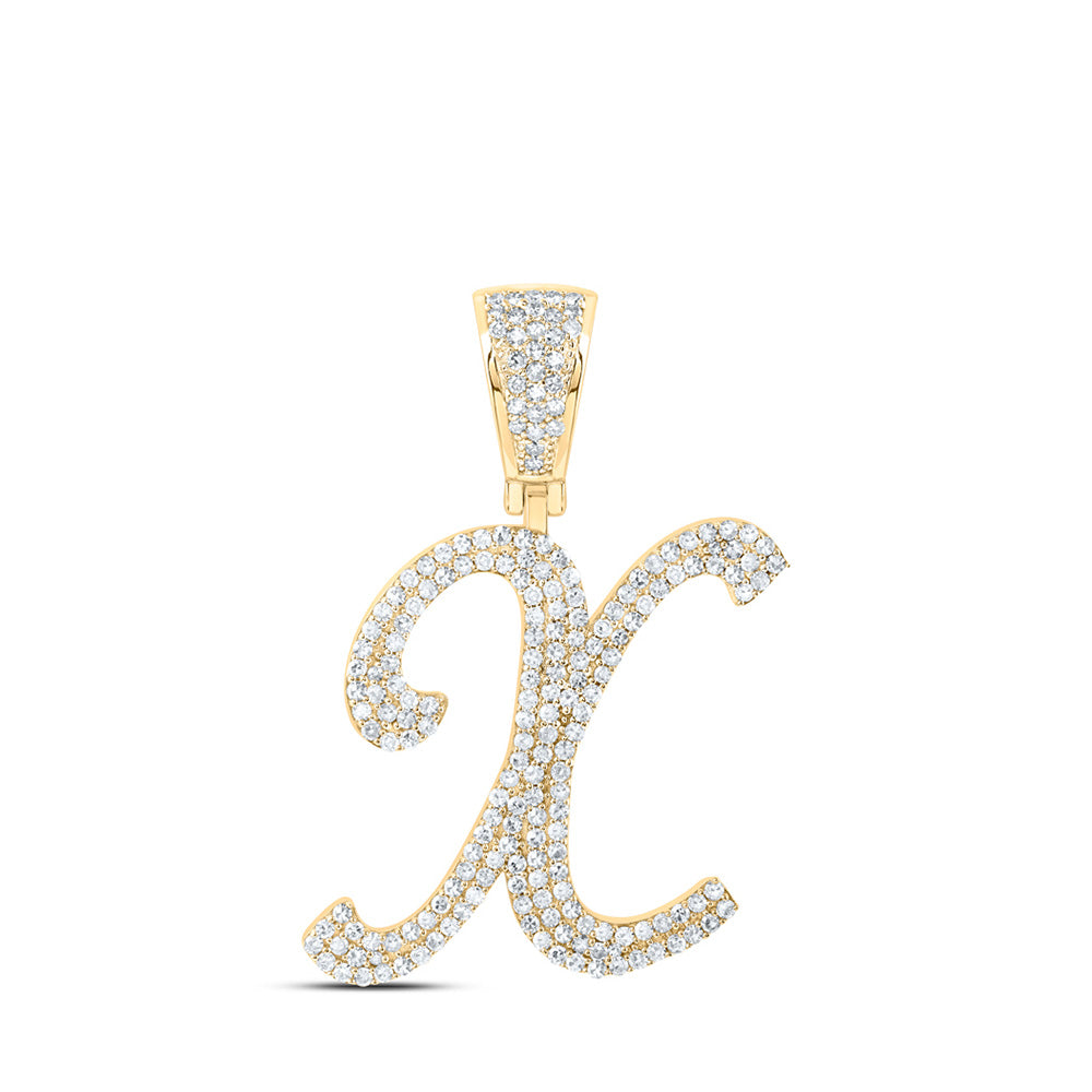 10K Yellow Gold Mens Round Diamond Initial Letter Charm Pendant