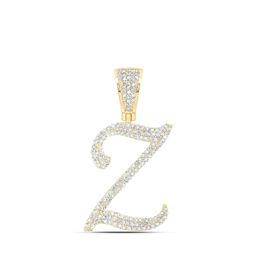 10K Yellow Gold Mens Round Diamond Initial Letter Charm Pendant