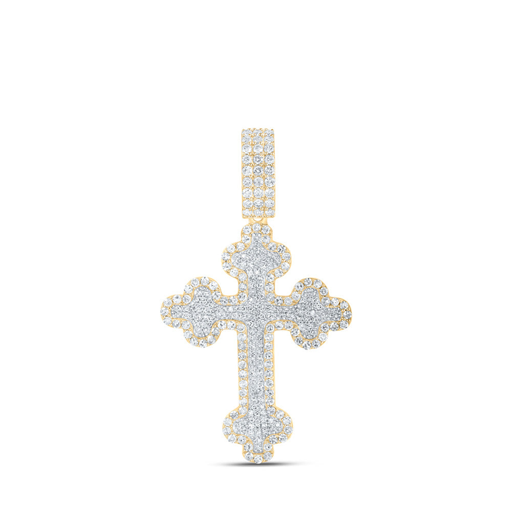 10K Yellow Or White Or Rose Gold Mens Round Diamond Cross Charm Pendant