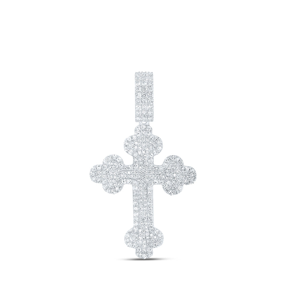 10K Yellow Or White Or Rose Gold Mens Round Diamond Cross Charm Pendant