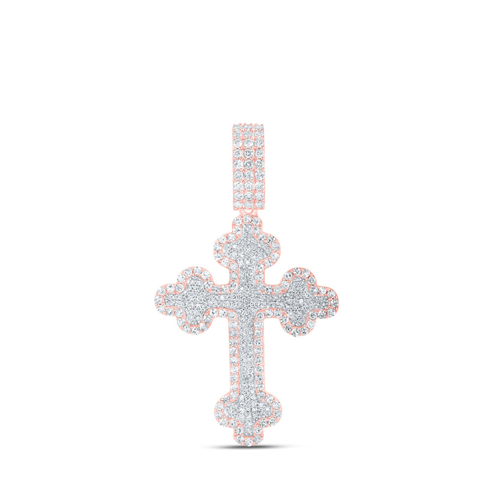 10K Yellow Or White Or Rose Gold Mens Round Diamond Cross Charm Pendant