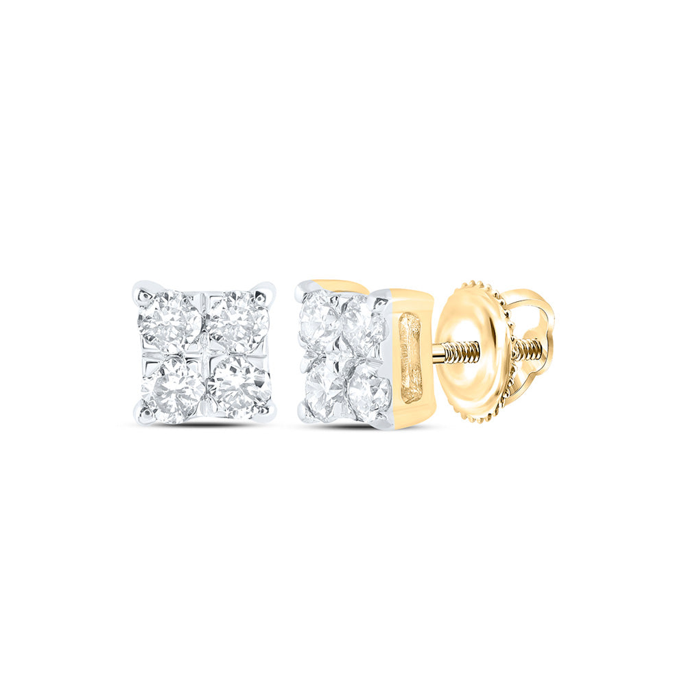 10K White Or Yellow Gold Womens Round Diamond Square Earrings