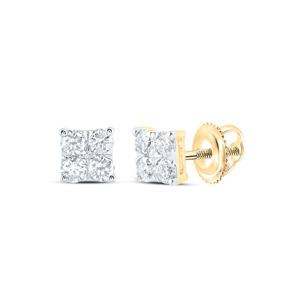 10K White Or Yellow Gold Womens Round Diamond Square Earrings
