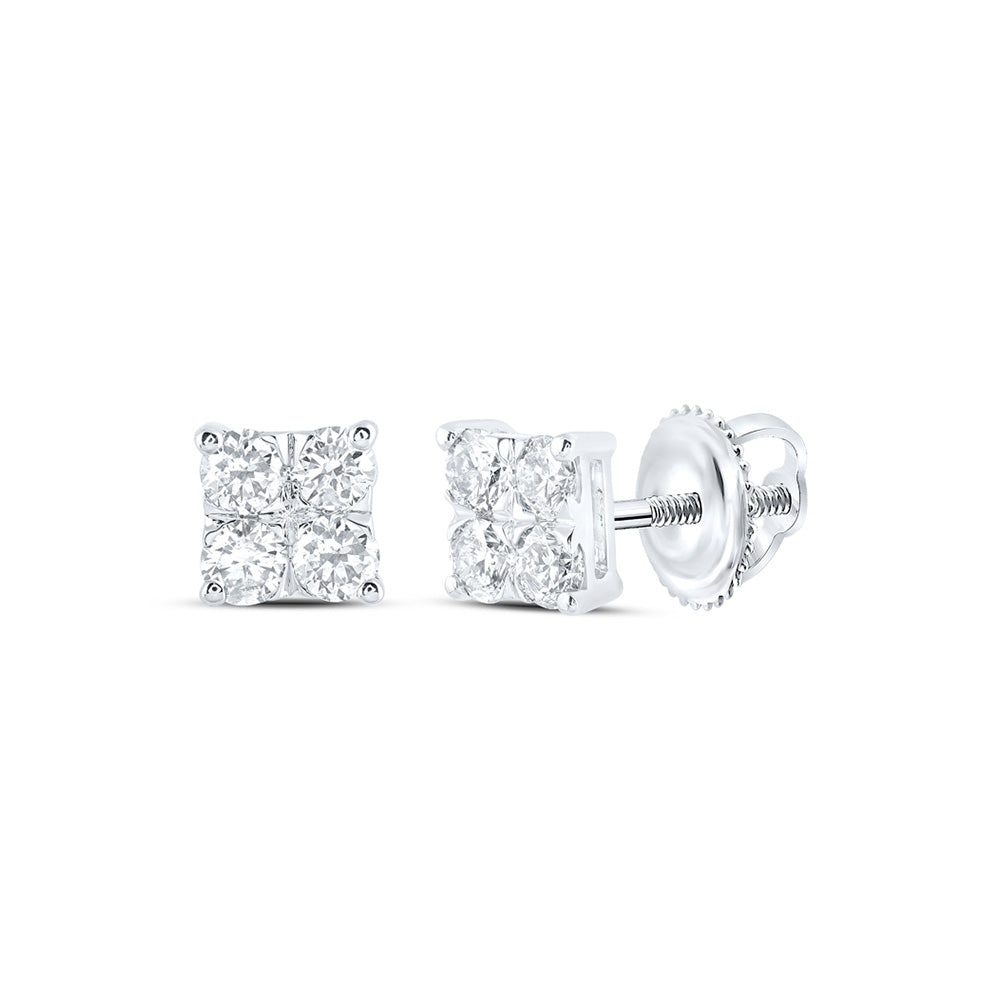 10K White Or Yellow Gold Womens Round Diamond Square Earrings