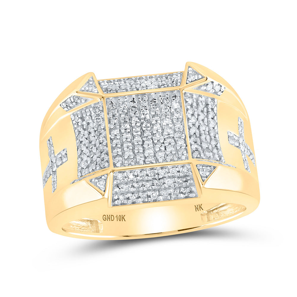 10K Yellow Gold Mens Round Diamond Square Cross Ring 1/2 Cttw, Mens Size: 7-13