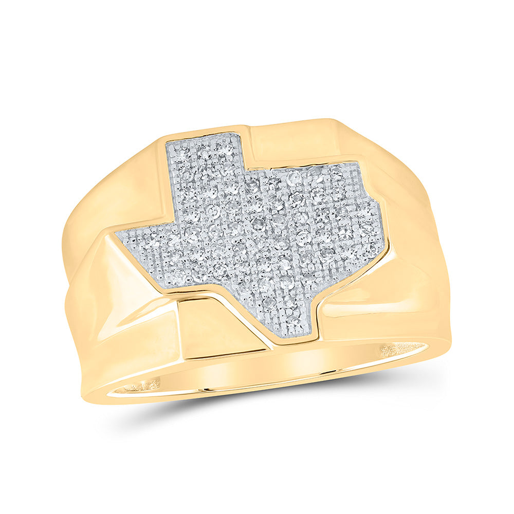 10K Yellow Gold Mens Round Diamond Texas State Band Ring 1/4 Cttw, Mens Size: 7-13