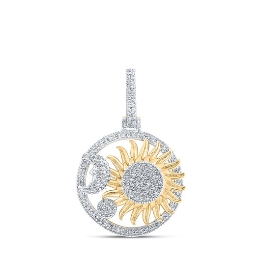 10K Yellow Gold Mens Round Diamond Sun Moon Earth Charm Pendant 1/2 Cttw