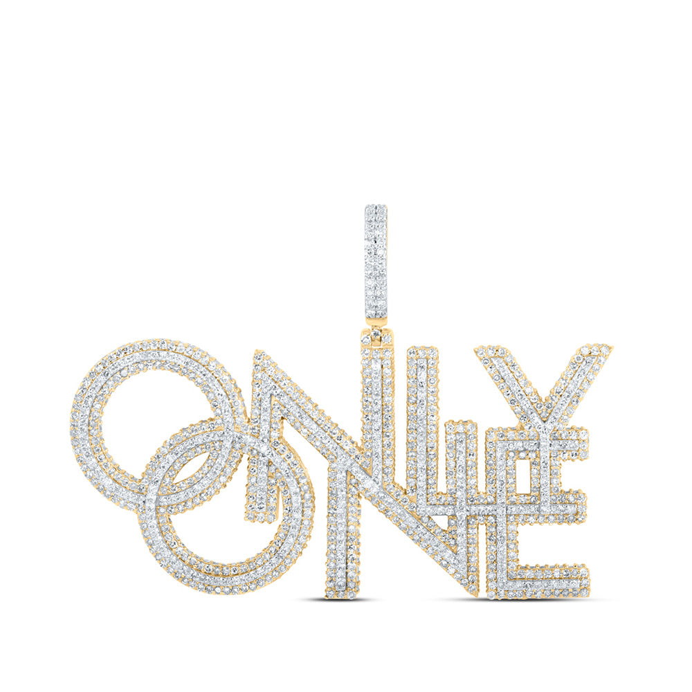 10K Yellow Gold Mens Round Diamond ONLY ONE Charm Pendant 4-3/8 Cttw
