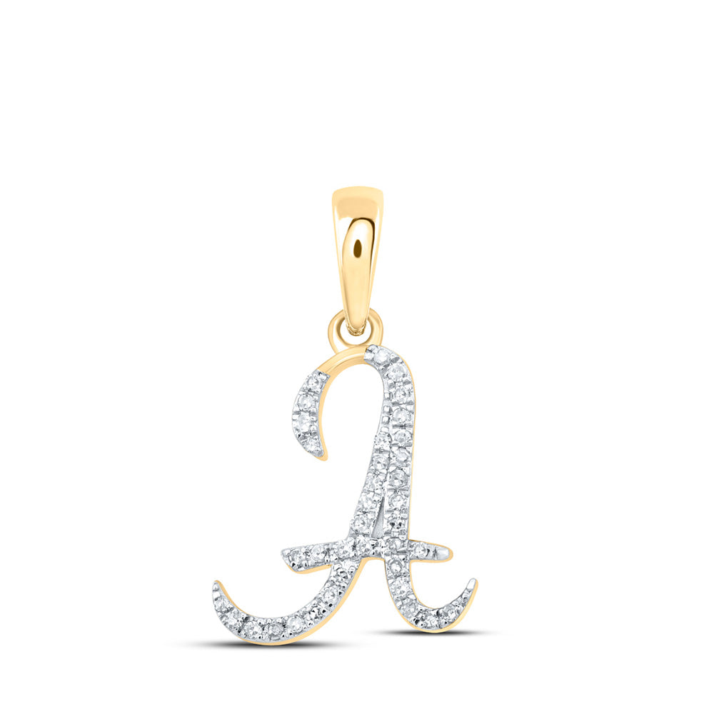 10K Rose Or Yellow Or White Gold Womens Round Diamond Initial Letter Pendant