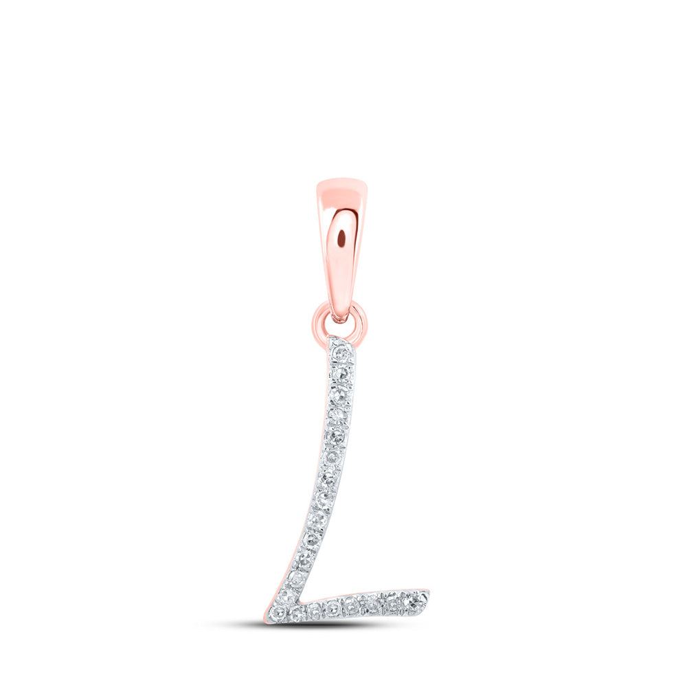 10K Rose Or Yellow Or White Gold Womens Round Diamond Initial Letter Pendant