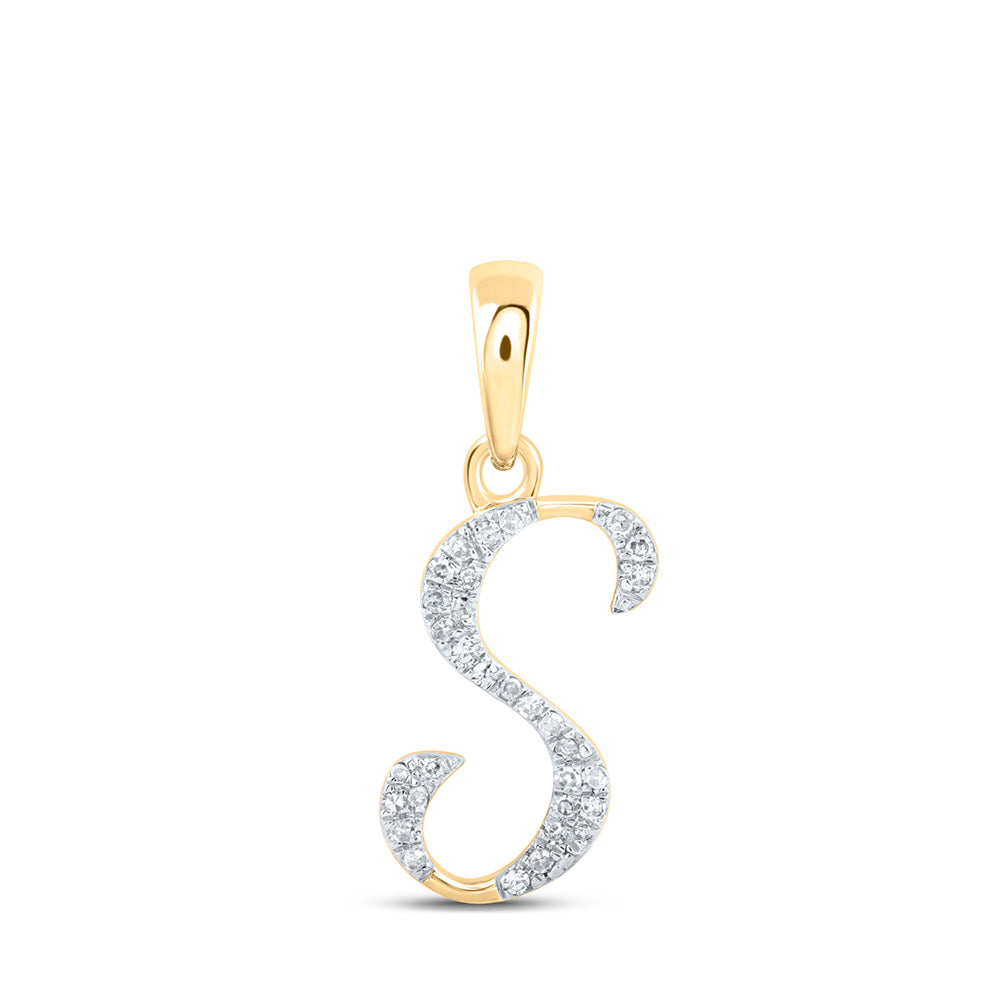 10K Rose Or Yellow Or White Gold Womens Round Diamond Initial Letter Pendant