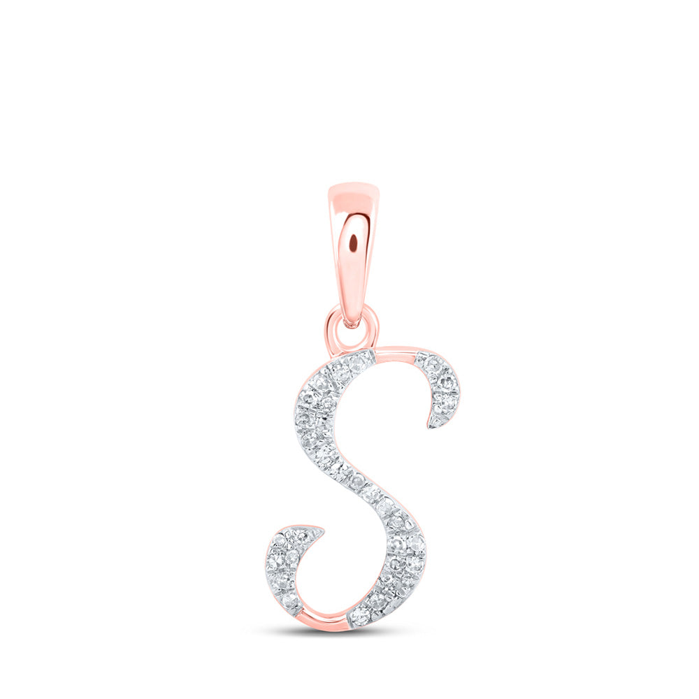 10K Rose Or Yellow Or White Gold Womens Round Diamond Initial Letter Pendant