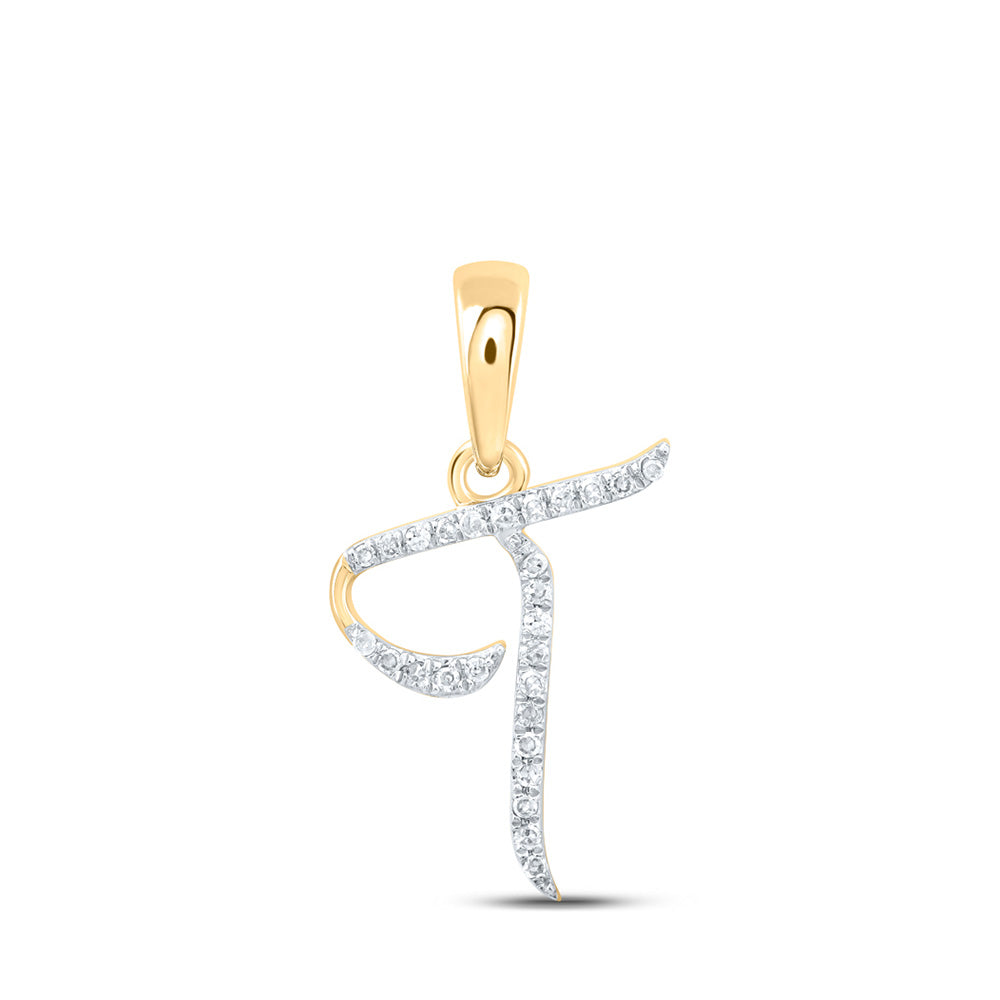 10K Rose Or Yellow Or White Gold Womens Round Diamond Initial Letter Pendant