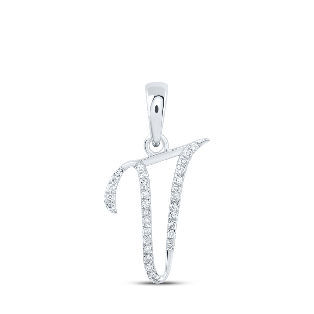 10K Rose Or Yellow Or White Gold Womens Round Diamond Initial Letter Pendant