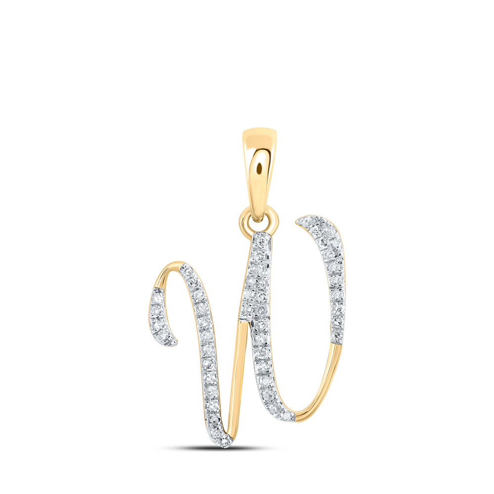 10K Rose Or Yellow Or White Gold Womens Round Diamond Initial Letter Pendant