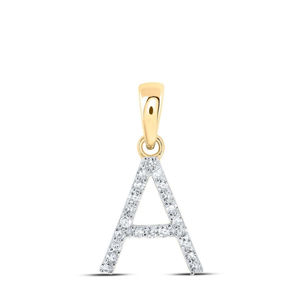 10K Yellow Or White Or Rose Gold Womens Round Diamond A Initial Letter Pendant