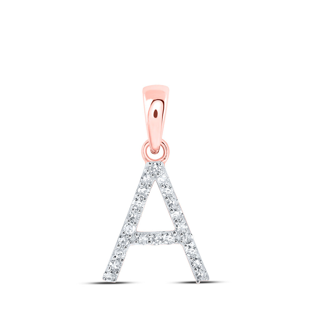 10K Yellow Or White Or Rose Gold Womens Round Diamond A Initial Letter Pendant