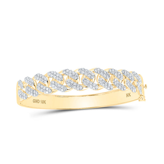 10K Yellow Gold Womens Round Diamond Cuban Link Cuff Bangle Bracelet 3 Cttw, Width: 0.48 In