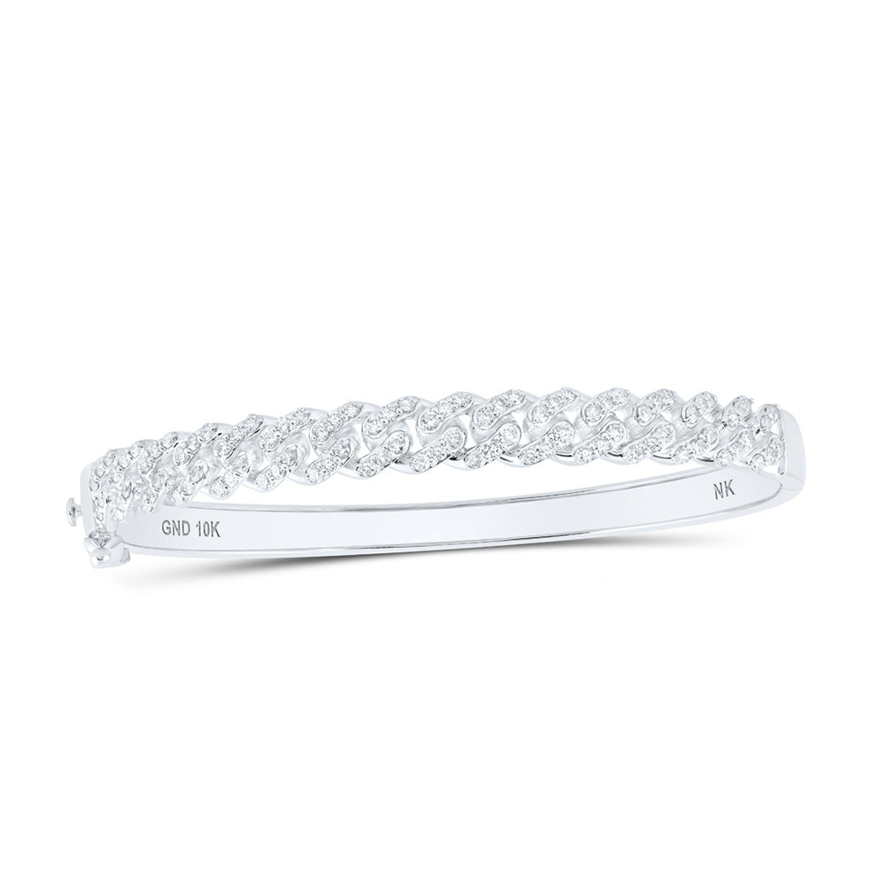 10K Yellow Or White Gold Womens Round Diamond Cuban Link Cuff Bangle Bracelet 1-5/8 Cttw, Width: 0.3 In