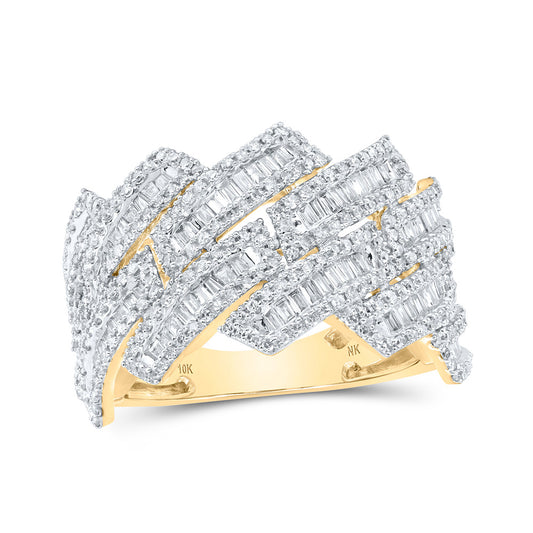 10K Yellow Gold Mens Round Diamond Diagonal Band Ring 1-5/8 Cttw, Mens Size: 7-13