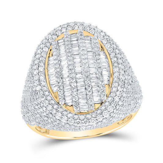 10K Yellow Gold Mens Baguette Diamond Oval Ring 4-1/5 Cttw, Mens Size: 7-13