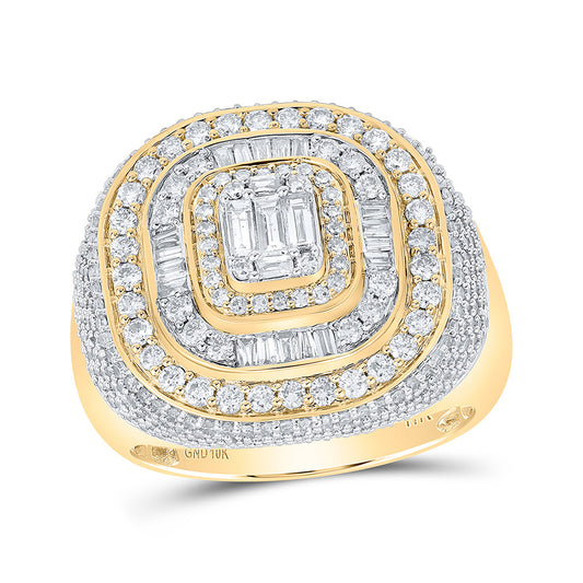 10K Yellow Gold Mens Baguette Diamond Square Ring 2-3/4 Cttw, Mens Size: 7-13