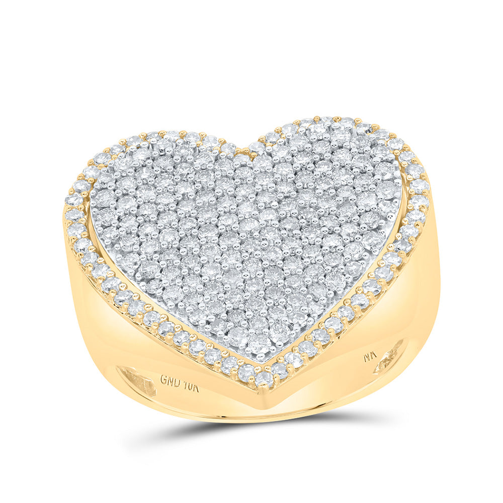 10K Yellow Gold Womens Round Diamond Heart Ring 1-1/2 Cttw, Womens Size: 5-10