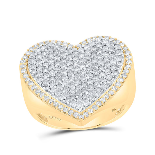 10K Yellow Gold Womens Round Diamond Heart Ring 1-1/2 Cttw, Womens Size: 5-10