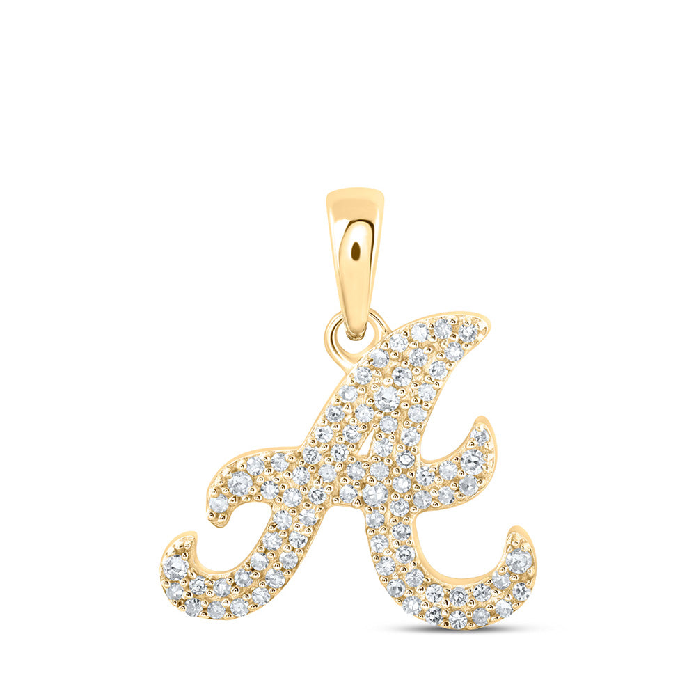 10K Yellow Or White Or Rose Gold Womens Round Diamond A Initial Letter Pendant