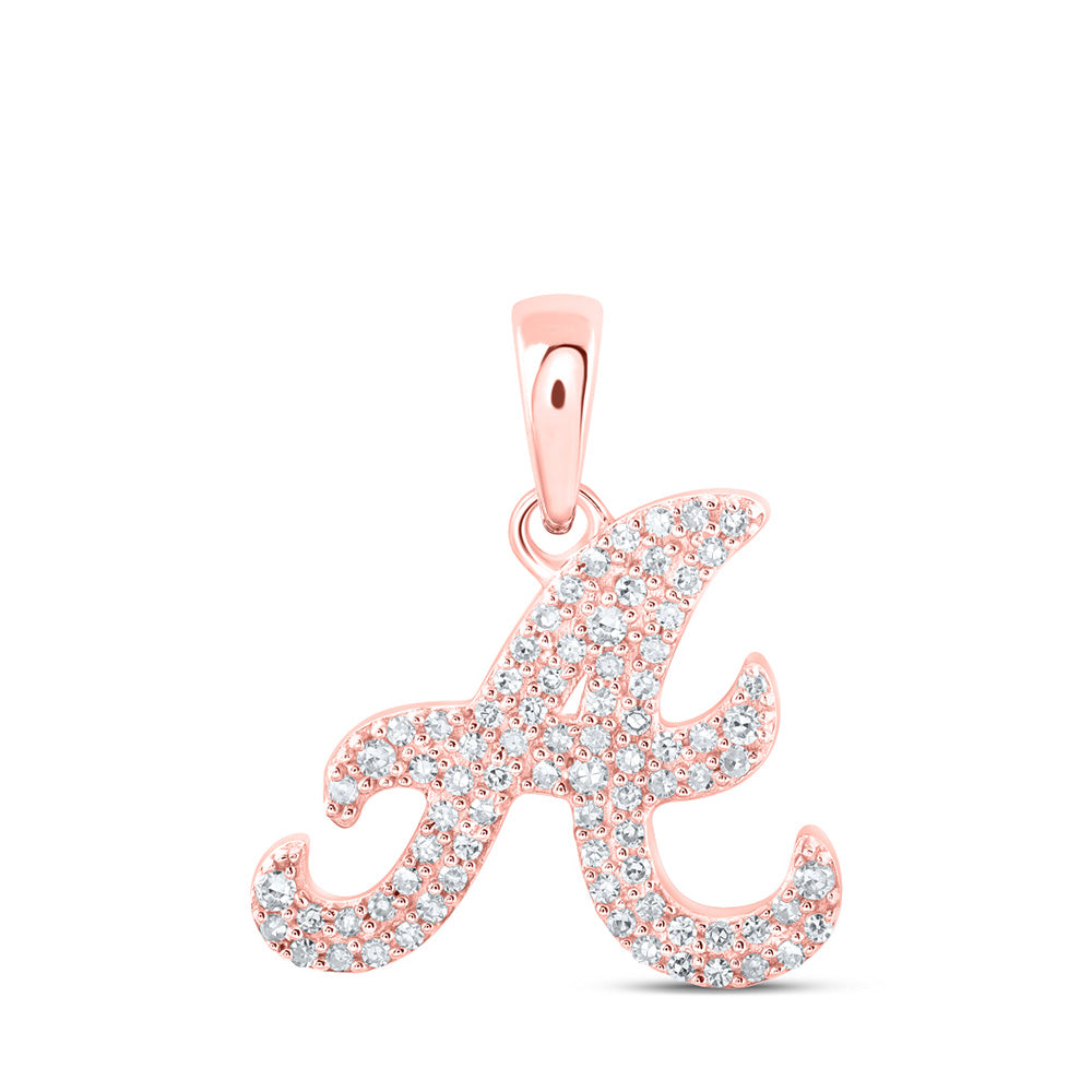 10K Yellow Or White Or Rose Gold Womens Round Diamond A Initial Letter Pendant