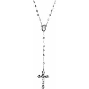 Sterling Silver Without Pouch Polished 21 Inch Fluted Bead Rosary