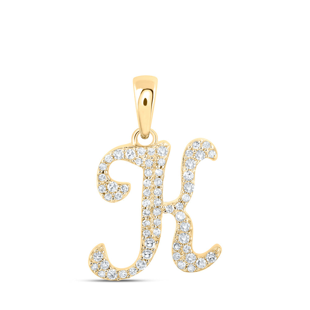 10K Yellow Or White Or Rose Gold Womens Round Diamond A Initial Letter Pendant